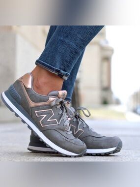 NEW BALANCE 574 Precious Metals Gray Leather Rose Gold Sneakers Women's Size 7